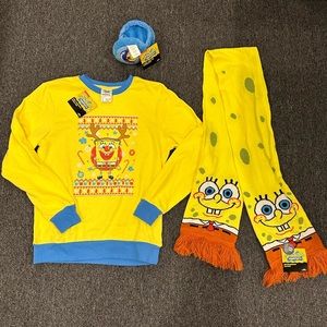 BRAND NEW! SpongeBob Christmas Set (Sweater, Ear Muffs, & Scarf)